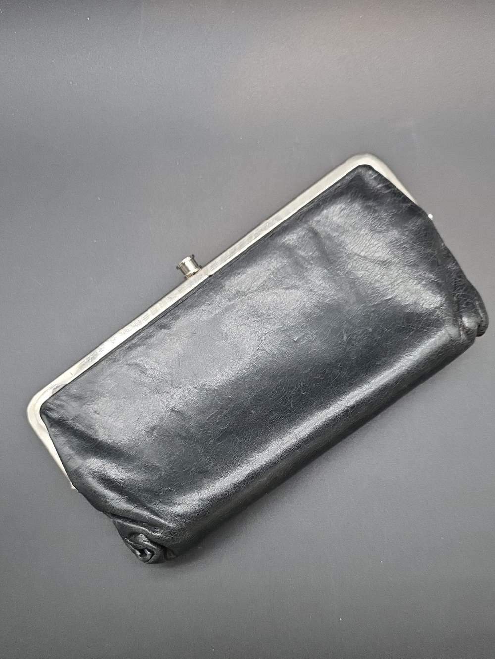 VINTAGE HOBO Double Kiss Lock Classic Black High Quality Leather Frame Clutch